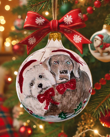 PALLINA DI NATALE IN VETRO SOFFIATO DIPINTA A MANO - Due animali domestici