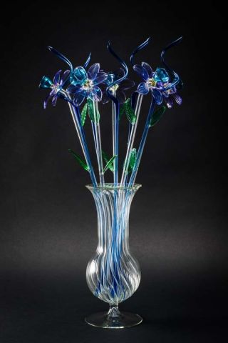 VASO PALLA CON 5 NARCISI E 5 RAMI 