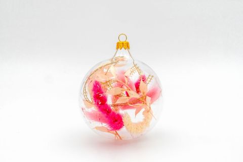 PALLINA DI NATALE CON FIORI SECCHI - Rosa e Fucsia