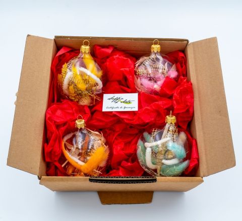 PALLINE DI NATALE CON FIORI SECCHI, ASSORTIMENTO 4 PEZZI