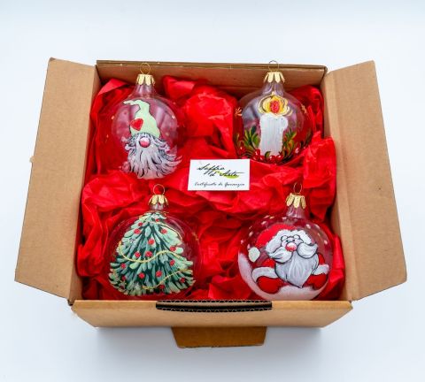 PALLINE DI NATALE IN VETRO SOFFIATO DECORATE A MANO ASSORTIMENTO 4 PEZZI