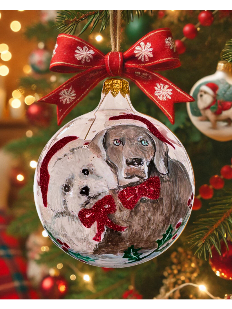 PALLINA DI NATALE IN VETRO SOFFIATO DIPINTA A MANO - Due animali domestici