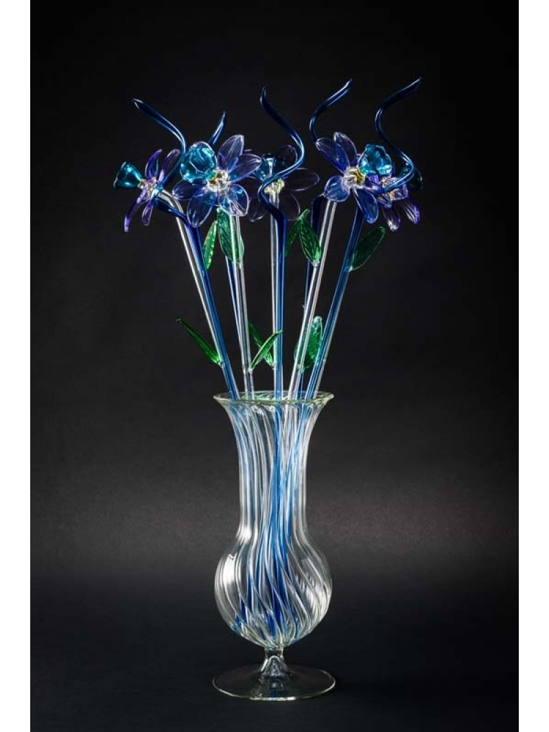 BALL VASE WITH 5 NARCISSUS AND 5 BRANCHES