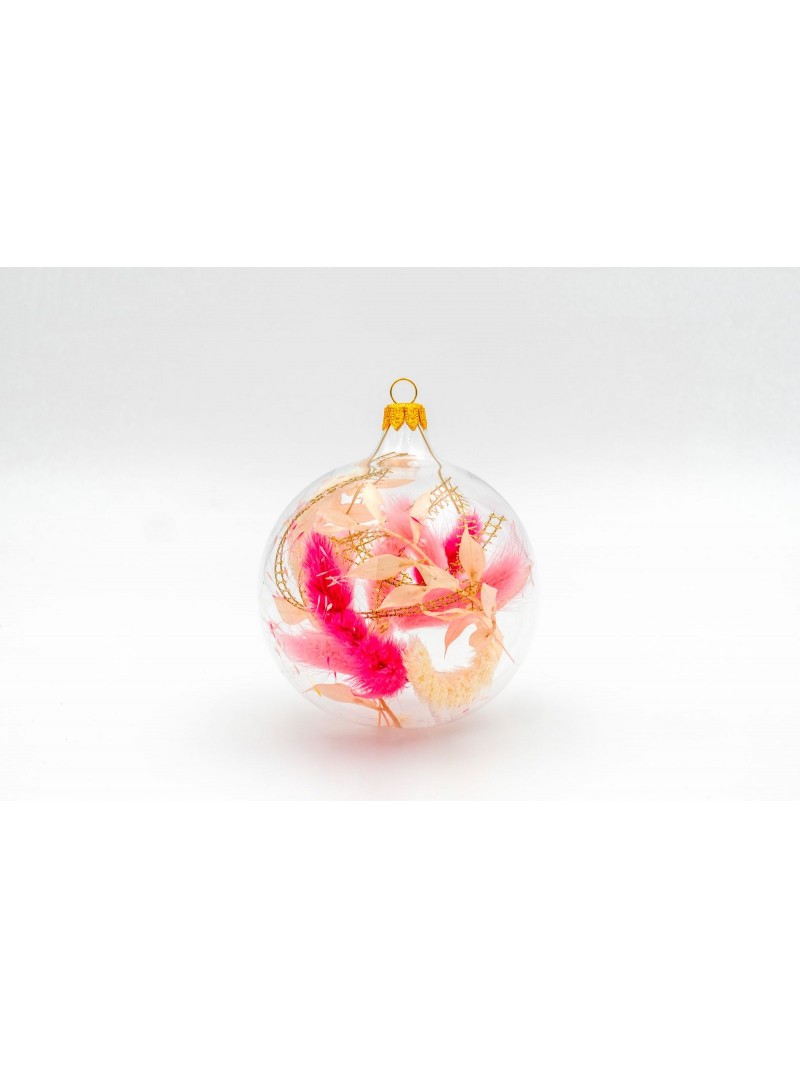 CHRISTMAS BALL WITH DRIED FLOWERS - Pink and fuchsia