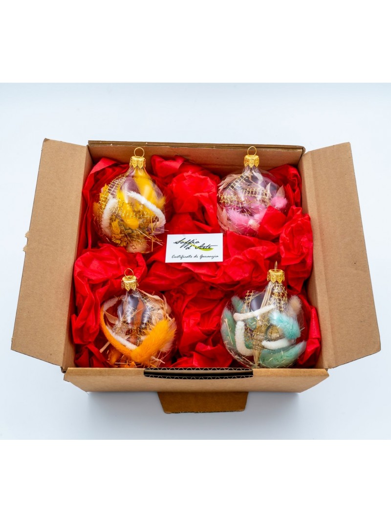 ASSORTMENT OF HAND-BLOWN GLASS CHRISTMAS BALLS 4 PIECES