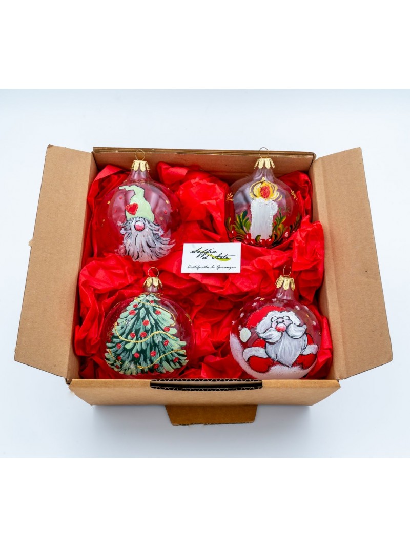 HAND DECORATED CHRISTMAS BALLS ASSORTMENT OF 4 PIECES