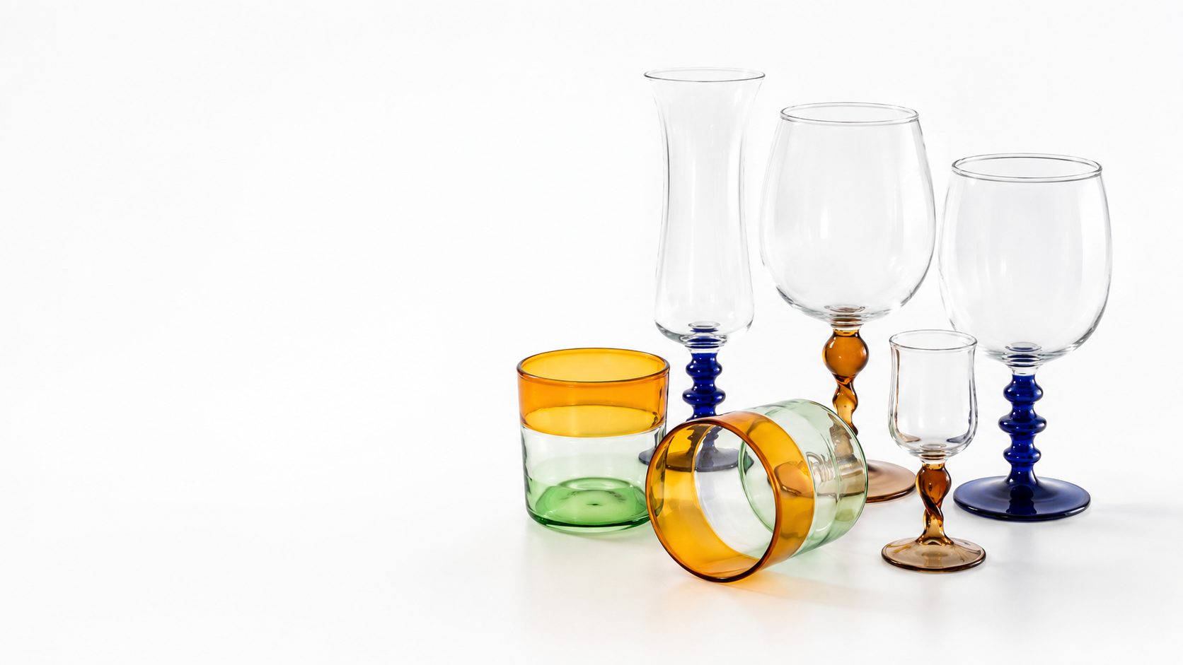 Blown-glass tumblers and goblets from the tableware line