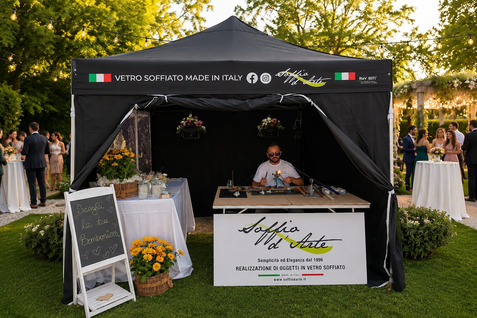 Wedding gazebo setup with the work station